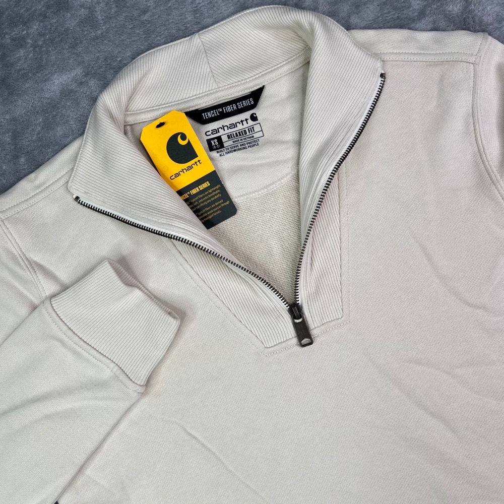 Carhartt Tencel Fiber Series Half Zip Sweatshirt Womens XS Cream Relaxed Fit